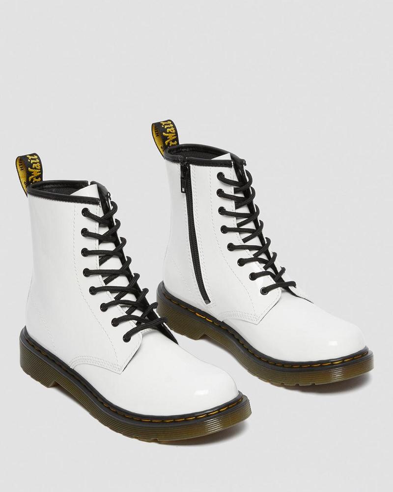 Dr Martens Youth 1460 Lak Læder Snørestøvler Børn Hvide | DK 711RVD